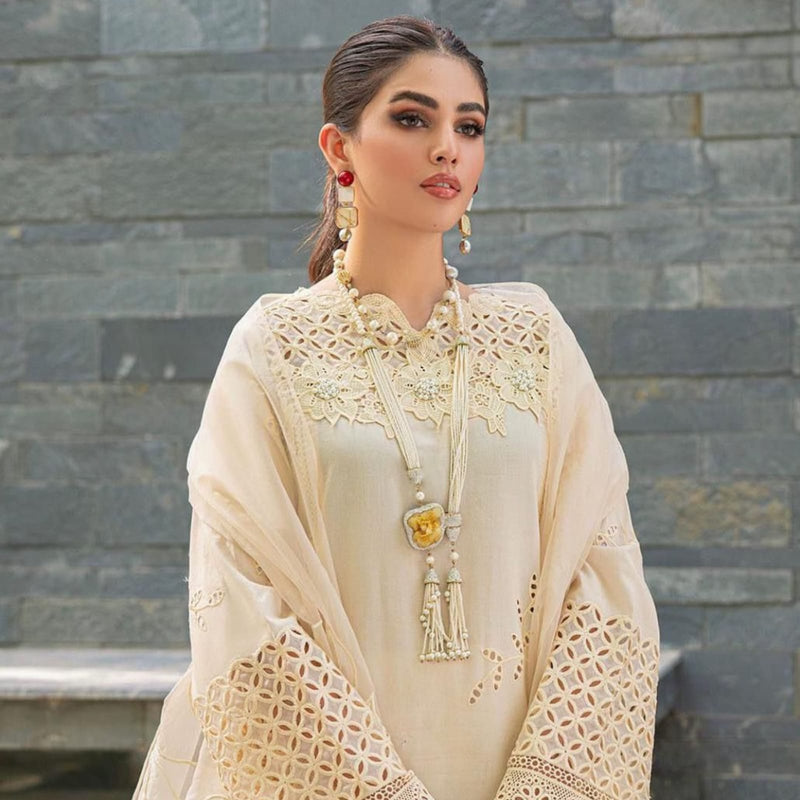 Mushq Valentina Crème Chikankari Embroidered 3-Piece Suit – Premium Edition