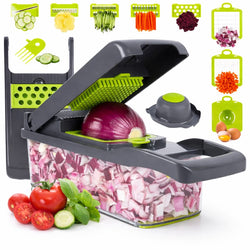16-in-1 Vegetable Chopper, Slicer & Dicer with Colander Basket – Heavy-Duty Kitchen Food Cutter for Onion, Potato, Carrot & More