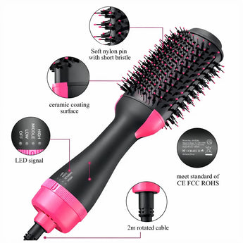 4-in-1 Professional Hot Air Brush – Hair Dryer, Straightener, Curler & Volumizer with Ceramic Coating