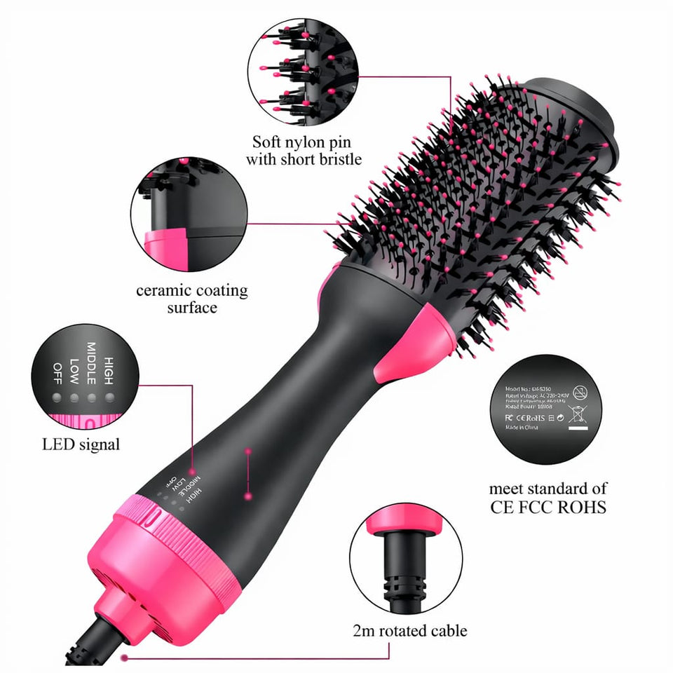 4-in-1 Professional Hot Air Brush – Hair Dryer, Straightener, Curler & Volumizer with Ceramic Coating